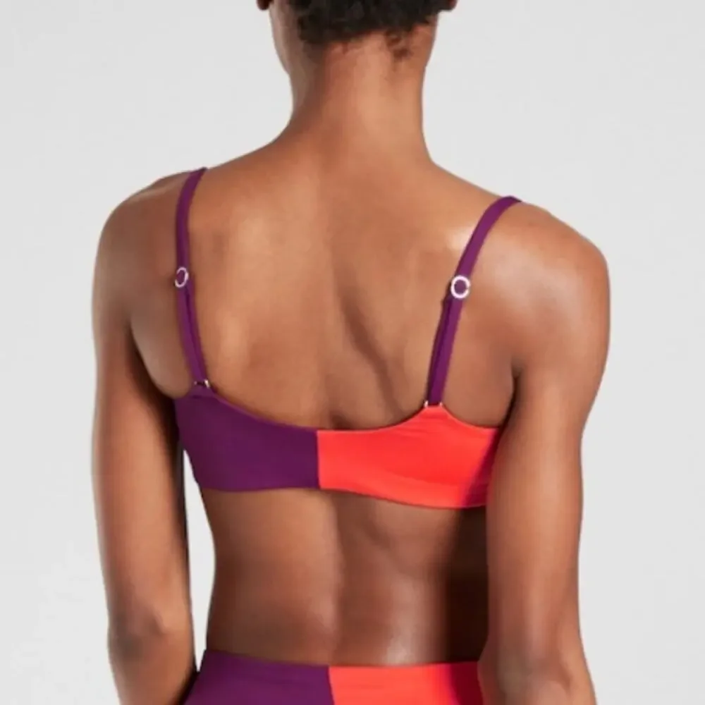 [Athleta] Orange Purple Asymmetrical Colorblock Scoop Neck Bikini Top Size XL